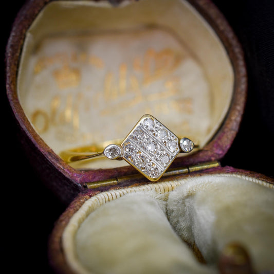Antique Art Deco Diamond Square Cluster 18ct Yellow Gold and Platinum Ring