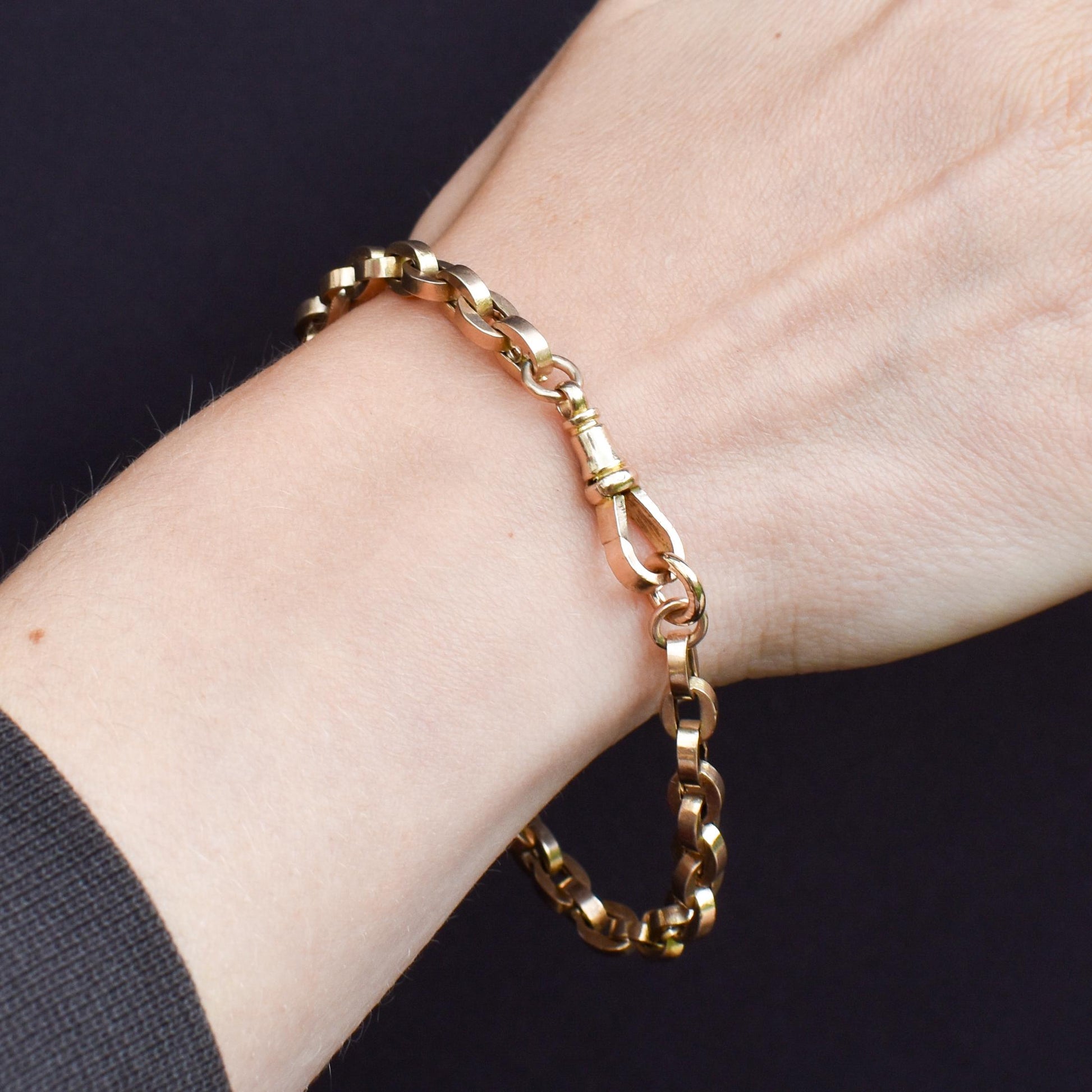 Antique 9ct Gold Oval Cable Link Dog Clip Bracelet | 8"