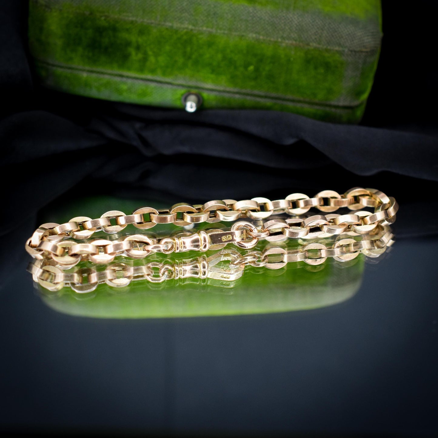 Antique 9ct Gold Oval Cable Link Dog Clip Bracelet | 8"