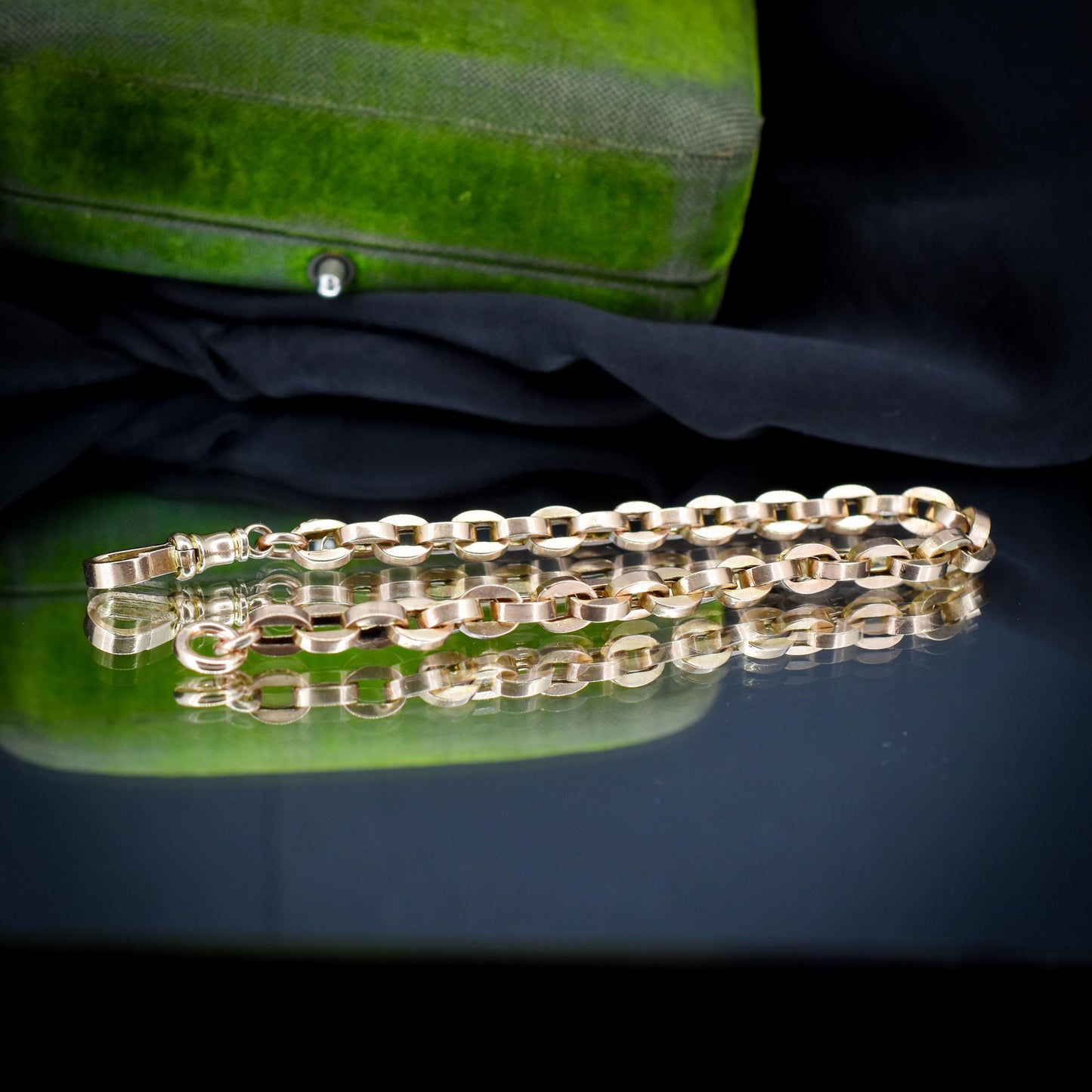 Antique 9ct Gold Oval Cable Link Dog Clip Bracelet | 8"