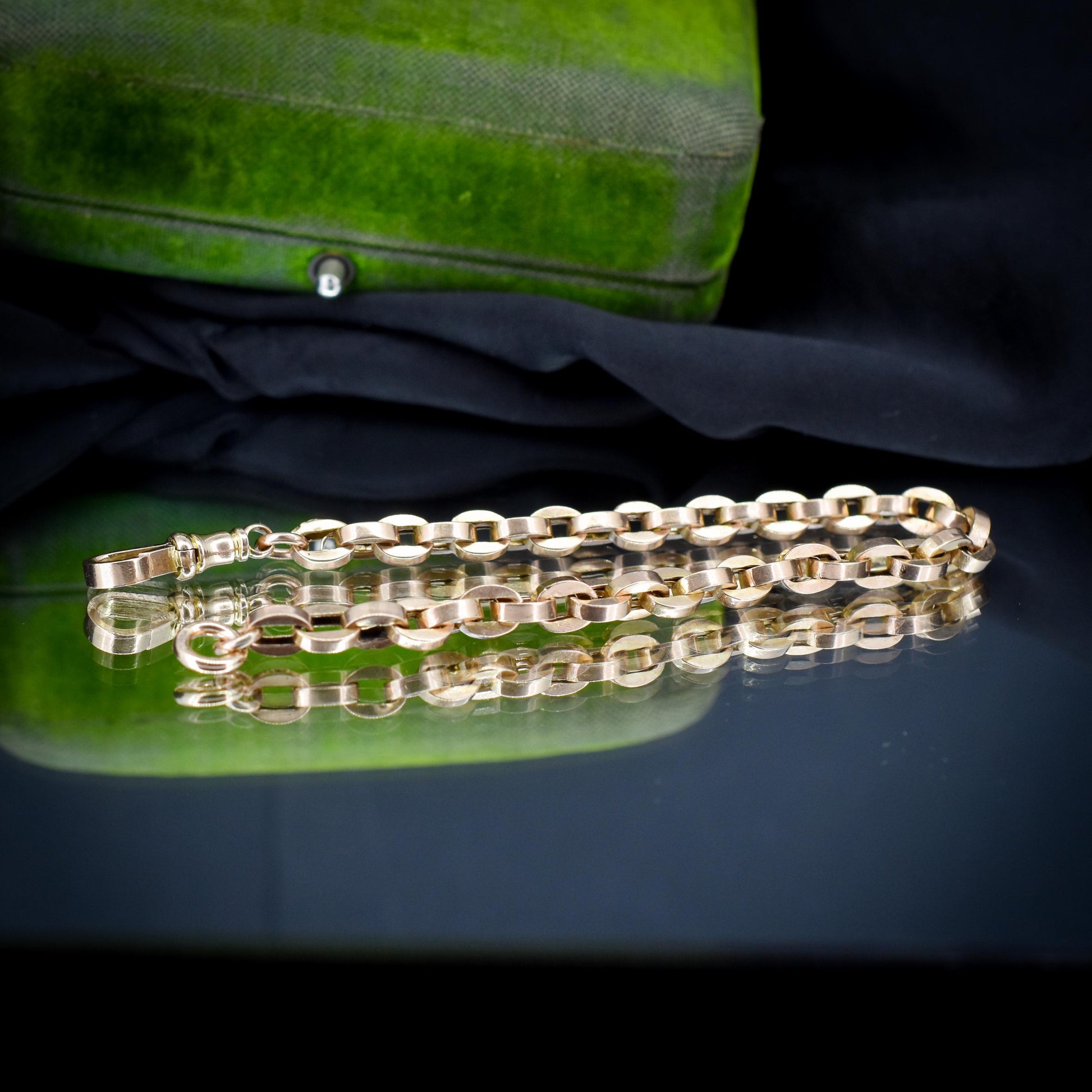 Antique 9ct Gold Oval Cable Link Dog Clip Bracelet | 8"
