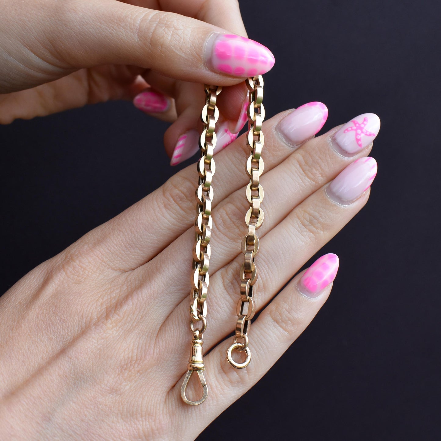 Antique 9ct Gold Oval Cable Link Dog Clip Bracelet | 8"
