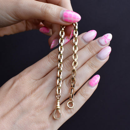 Antique 9ct Gold Oval Cable Link Dog Clip Bracelet | 8"