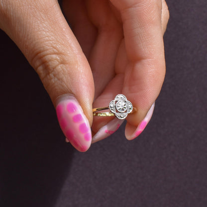 Antique Art Deco Diamond Cluster 18ct Yellow Gold and Platinum Ring