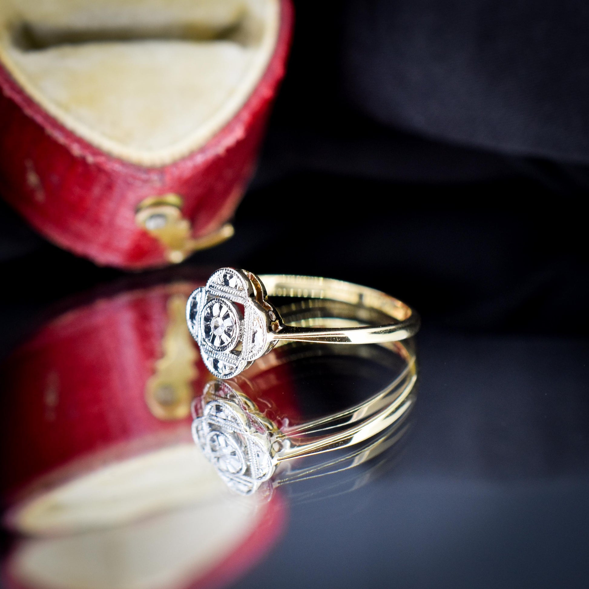 Antique Art Deco Diamond Cluster 18ct Yellow Gold and Platinum Ring