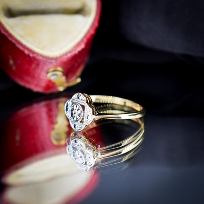 Antique Art Deco Diamond Cluster 18ct Yellow Gold and Platinum Ring