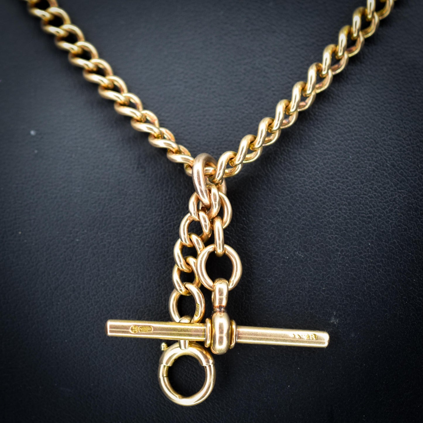 Antique 17.5" 15ct Gold Bolt Ring and Dog Clip Albert Chain Necklace