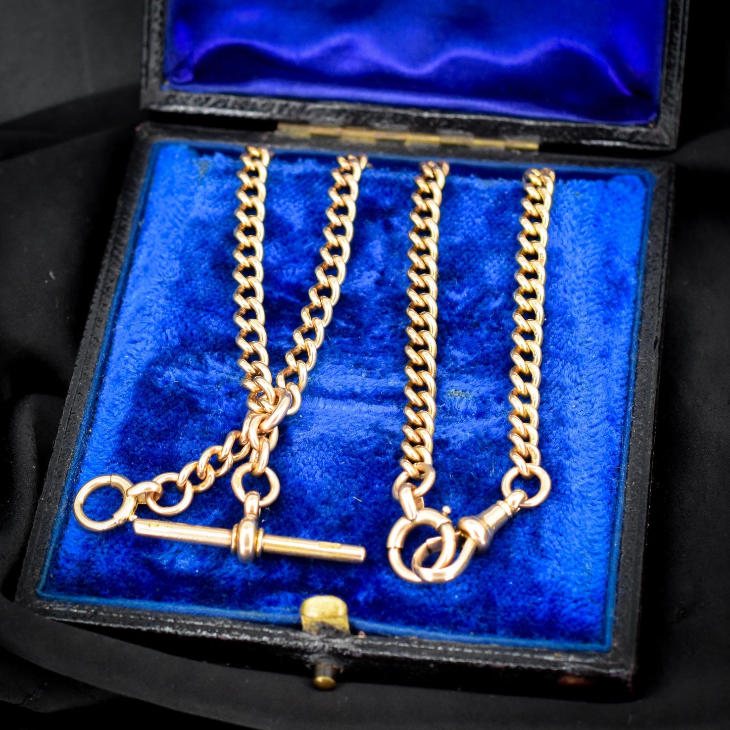 Antique 17.5" 15ct Gold Bolt Ring and Dog Clip Albert Chain Necklace