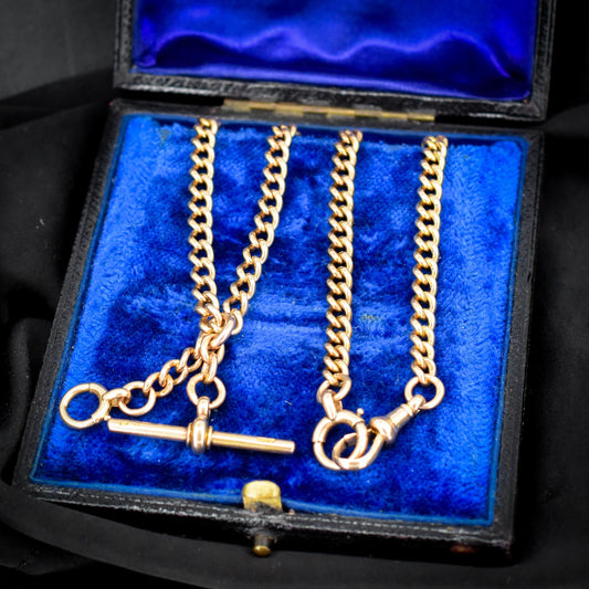 Antique 17.5" 15ct Gold Bolt Ring and Dog Clip Albert Chain Necklace