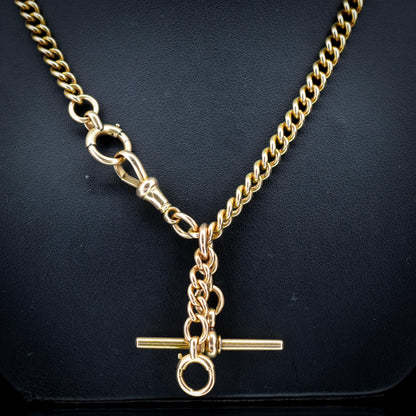 Antique 17.5" 15ct Gold Bolt Ring and Dog Clip Albert Chain Necklace