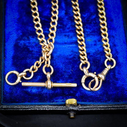 Antique 17.5" 15ct Gold Bolt Ring and Dog Clip Albert Chain Necklace