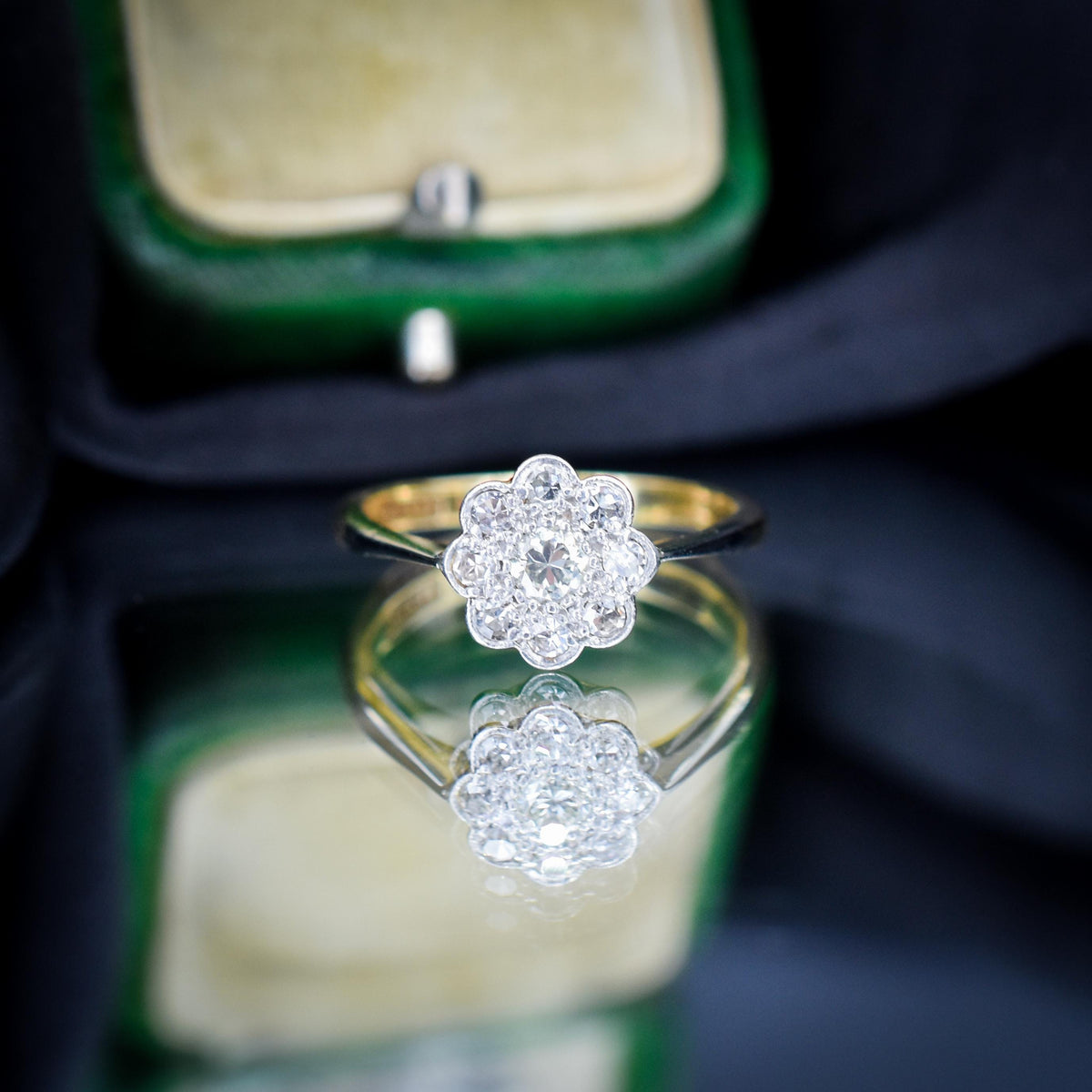 Antique Diamond Cluster Daisy 18ct Yellow Gold and Platinum Ring