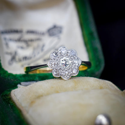 Antique Diamond Cluster Daisy 18ct Yellow Gold and Platinum Ring