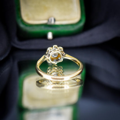 Antique Diamond Cluster Daisy 18ct Yellow Gold and Platinum Ring