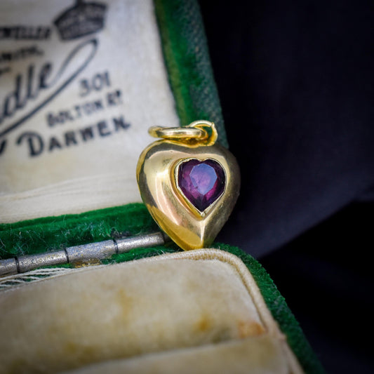 Antique Amethyst Paste Heart 18ct Gold Charm Pendant