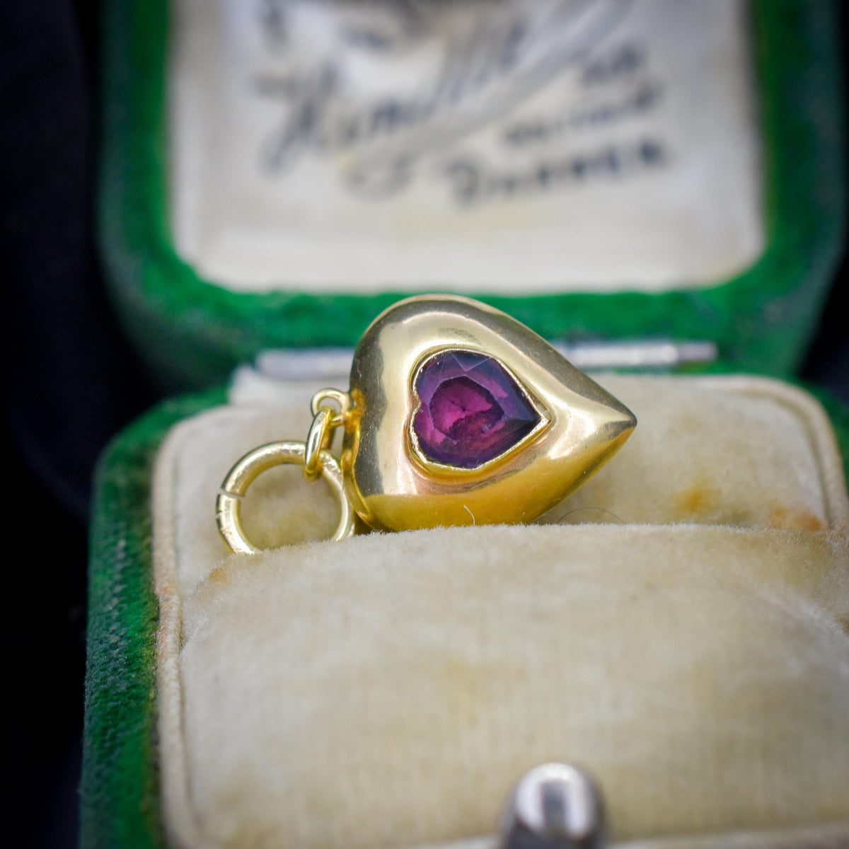 Antique Amethyst Paste Heart 18ct Gold Charm Pendant