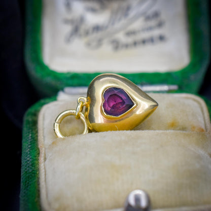 Antique Amethyst Paste Heart 18ct Gold Charm Pendant