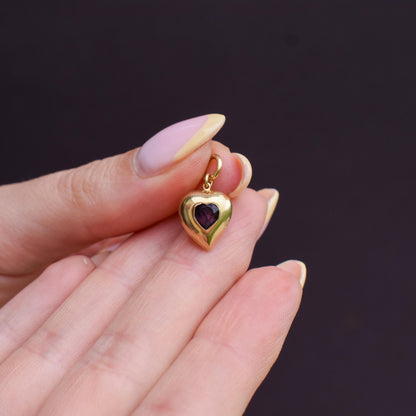 Antique Amethyst Paste Heart 18ct Gold Charm Pendant
