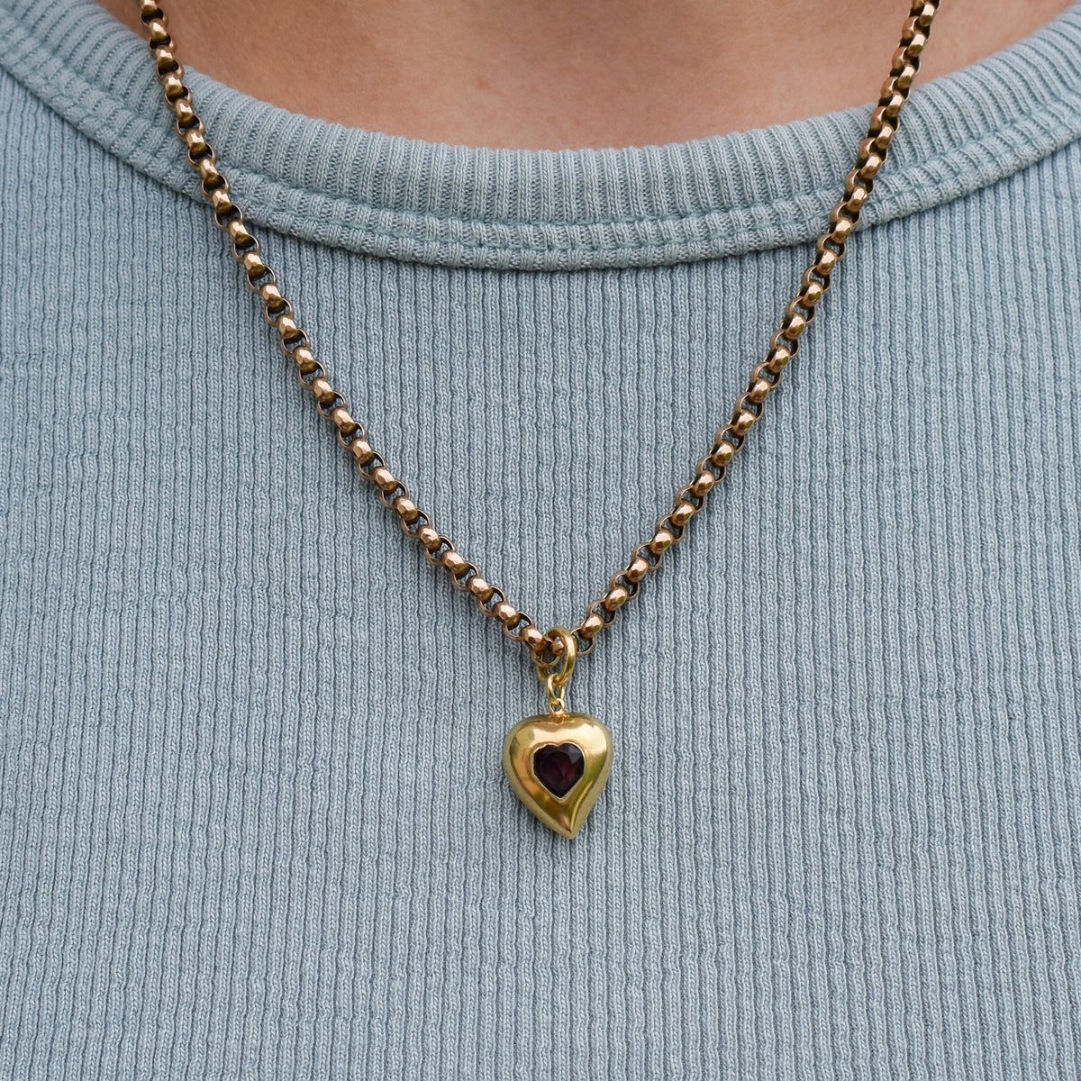 Antique Amethyst Paste Heart 18ct Gold Charm Pendant