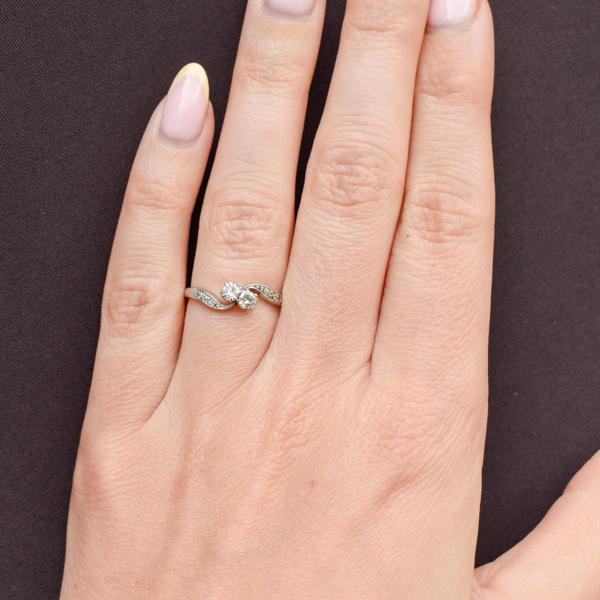 Antique Diamond 'Toi Et Moi' Two Stone Twist 18ct White Gold Ring