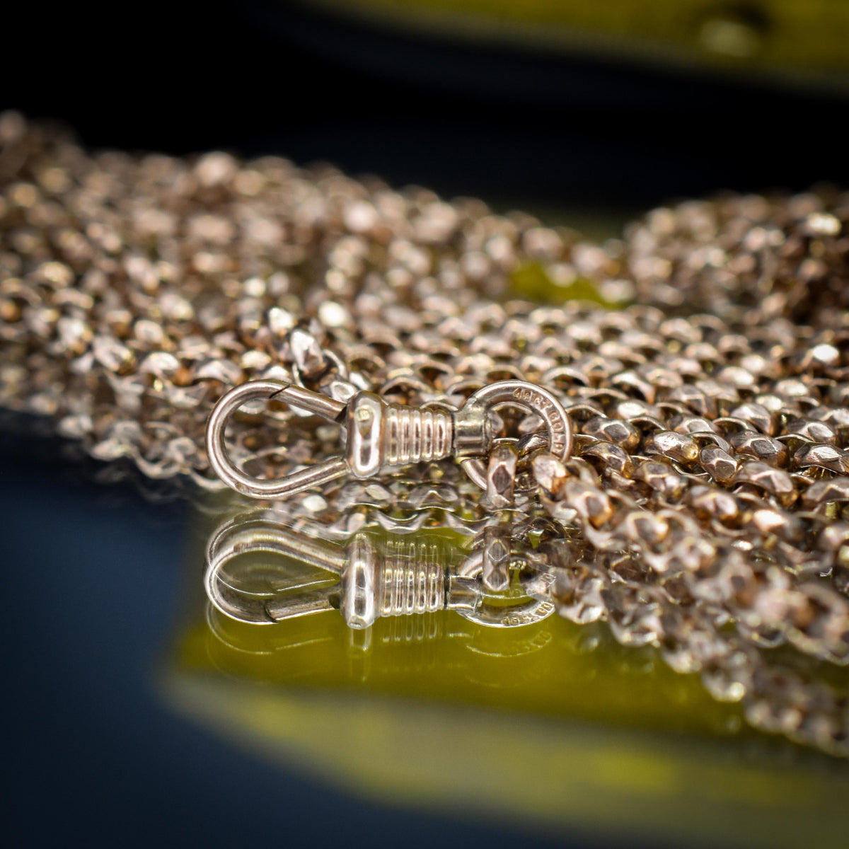 Antique Gold Filled Faceted Belcher Link Muff Guard Chain Necklace With Dog Clip | 54"