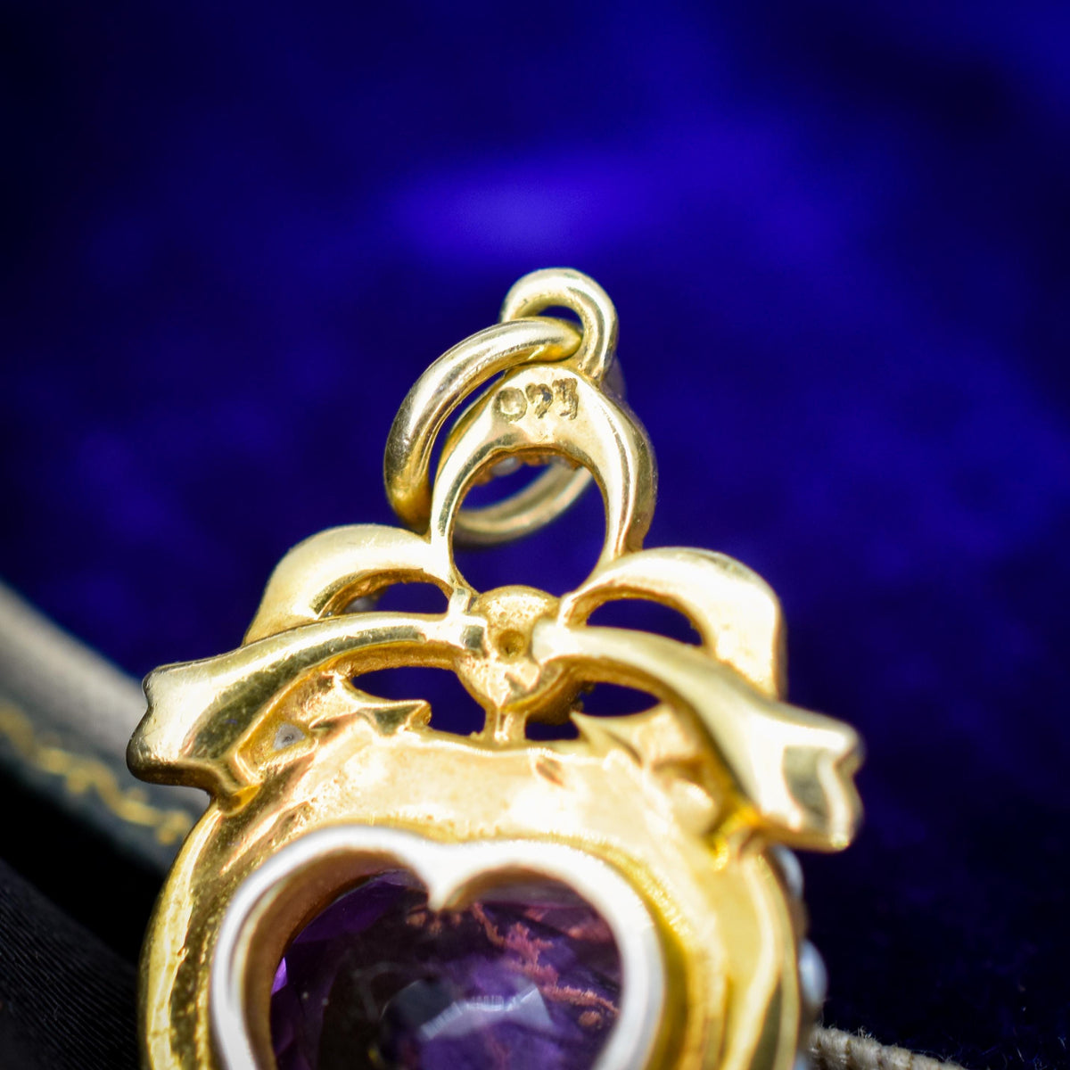 Vintage Amethyst and Pearl Heart Gold on Silver Charm Pendant