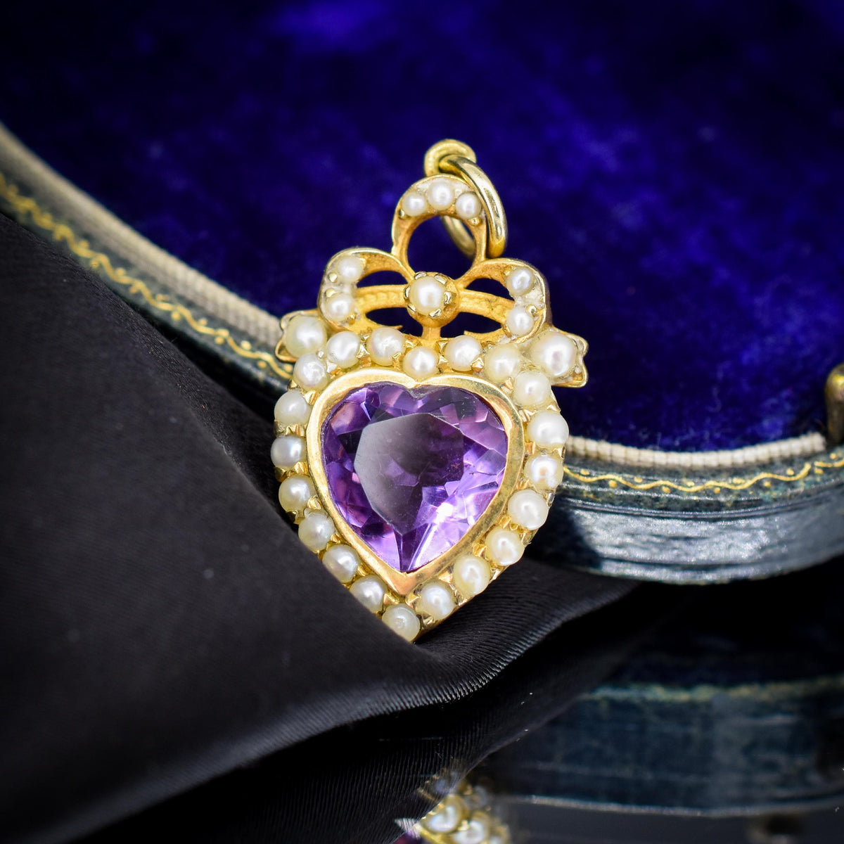 Vintage Amethyst and Pearl Heart Gold on Silver Charm Pendant