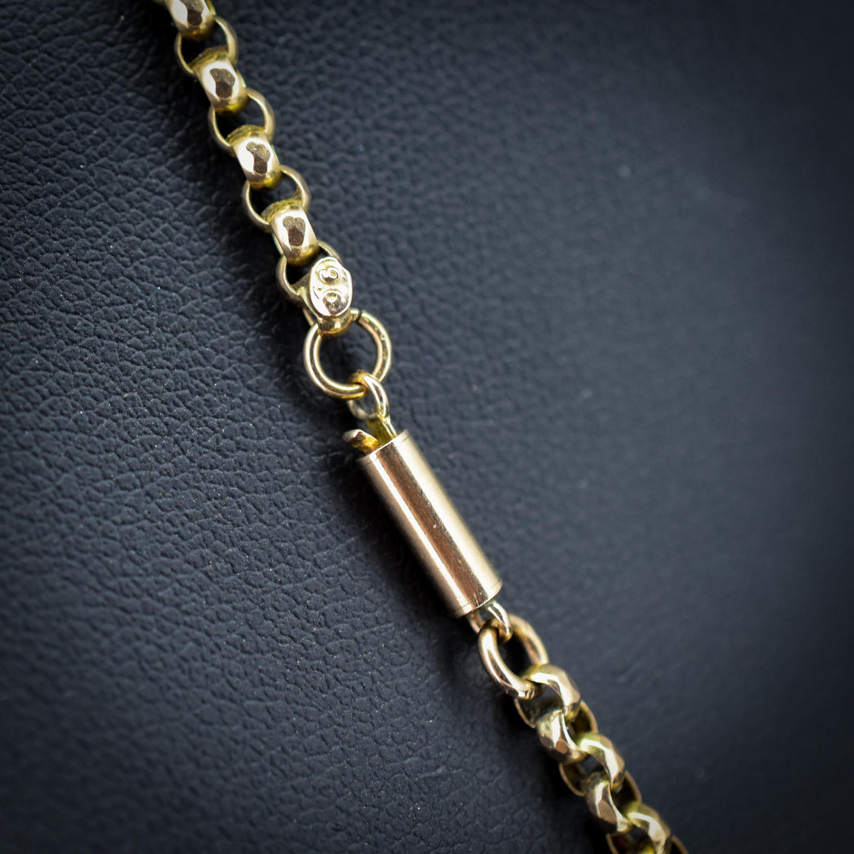 Antique 9ct Gold Faceted Belcher Link Chain Necklace with Barrel Clasp | 17.5"