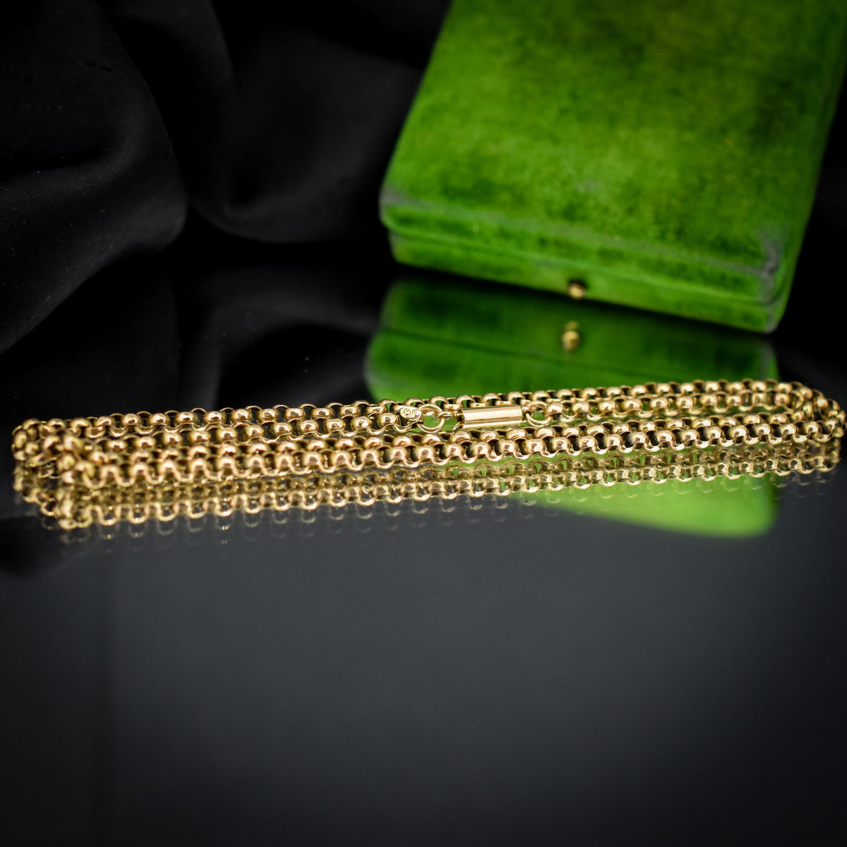 Antique 9ct Gold Faceted Belcher Link Chain Necklace with Barrel Clasp | 17.5"
