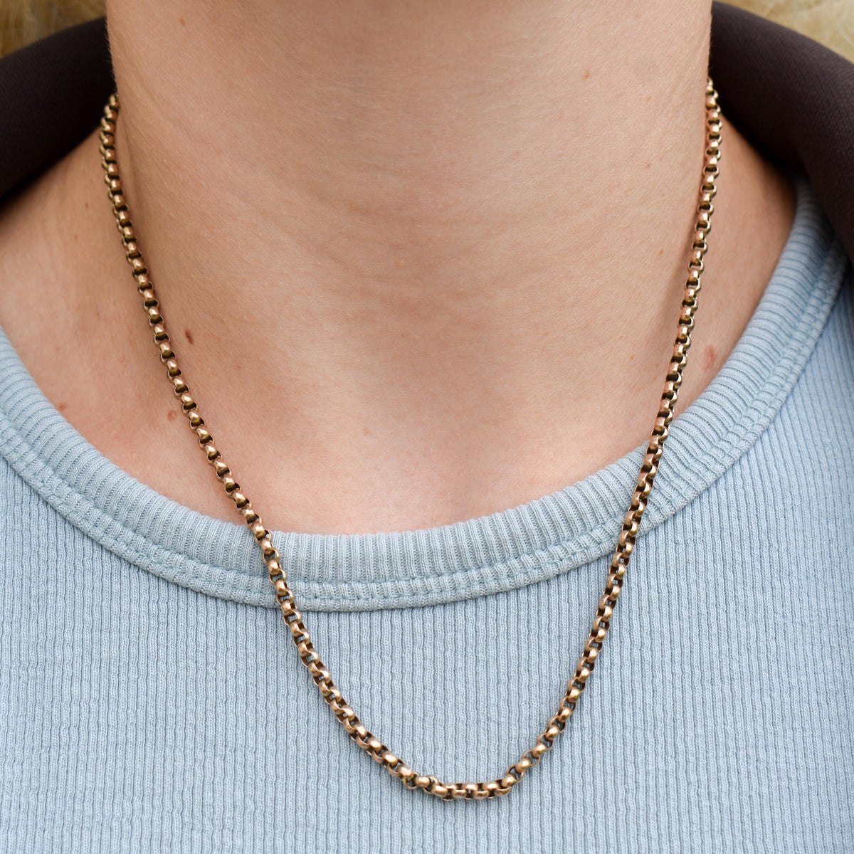 Antique 9ct Gold Faceted Belcher Link Chain Necklace with Barrel Clasp | 17.5"