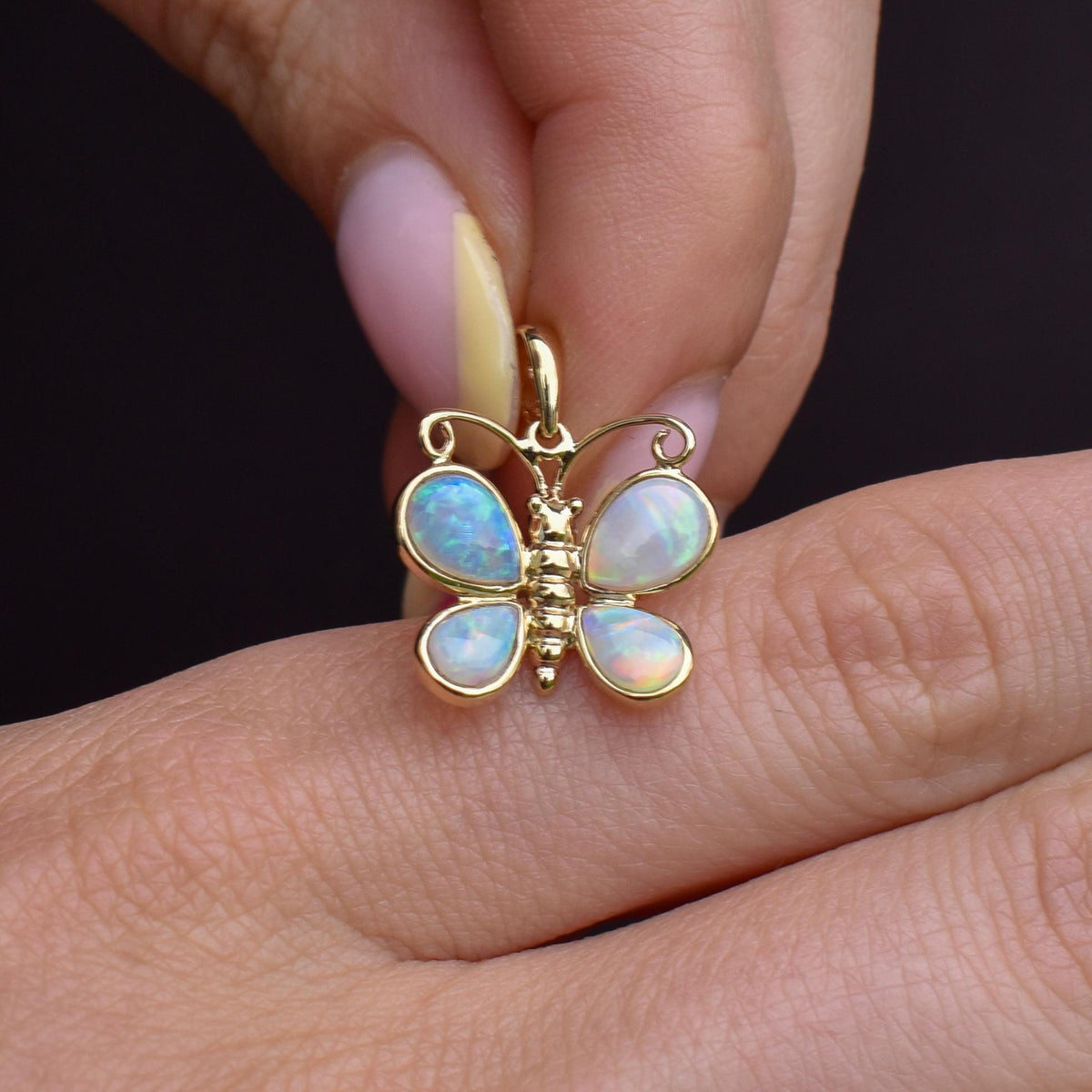 Natural Opal Butterfly 9ct Yellow Gold Pendant Charm