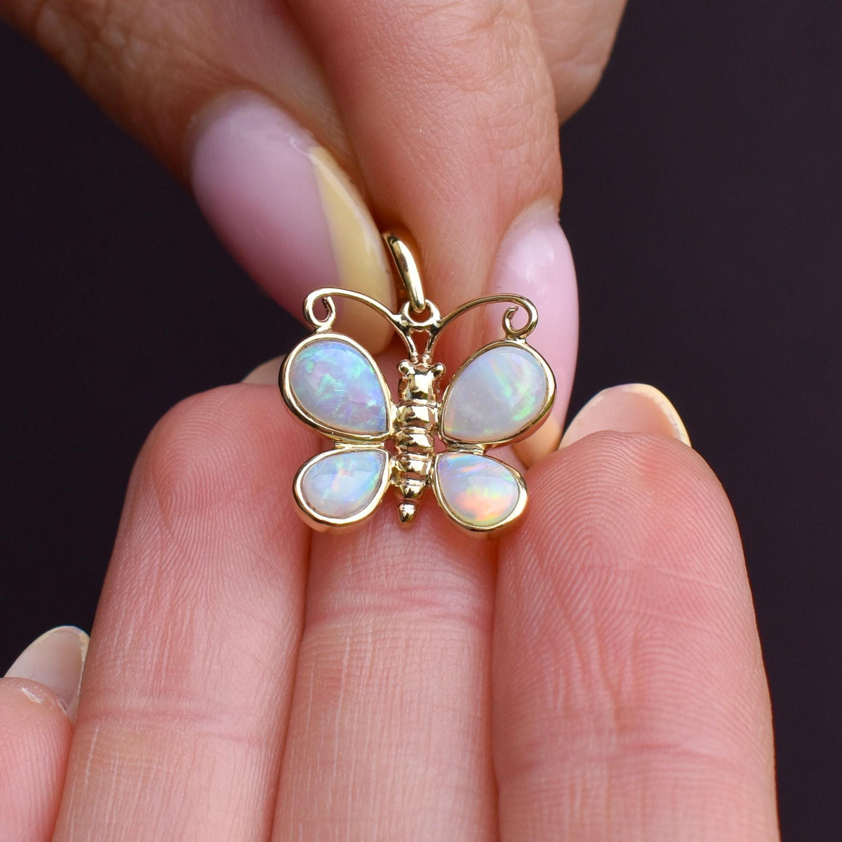 Natural Opal Butterfly 9ct Yellow Gold Pendant Charm