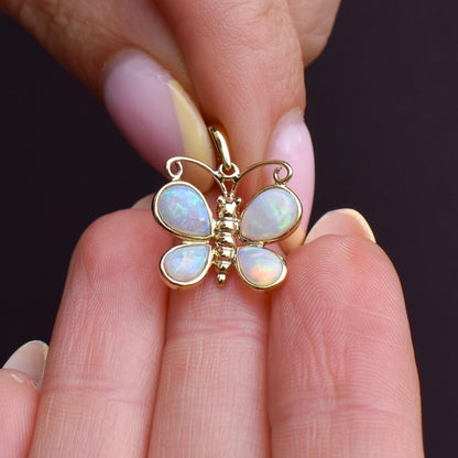 Natural Opal Butterfly 9ct Yellow Gold Pendant Charm