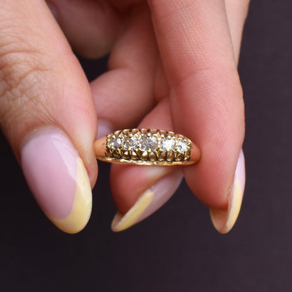 Antique '1917' Old Cut Diamond Five Stone 18ct Yellow Gold Ring