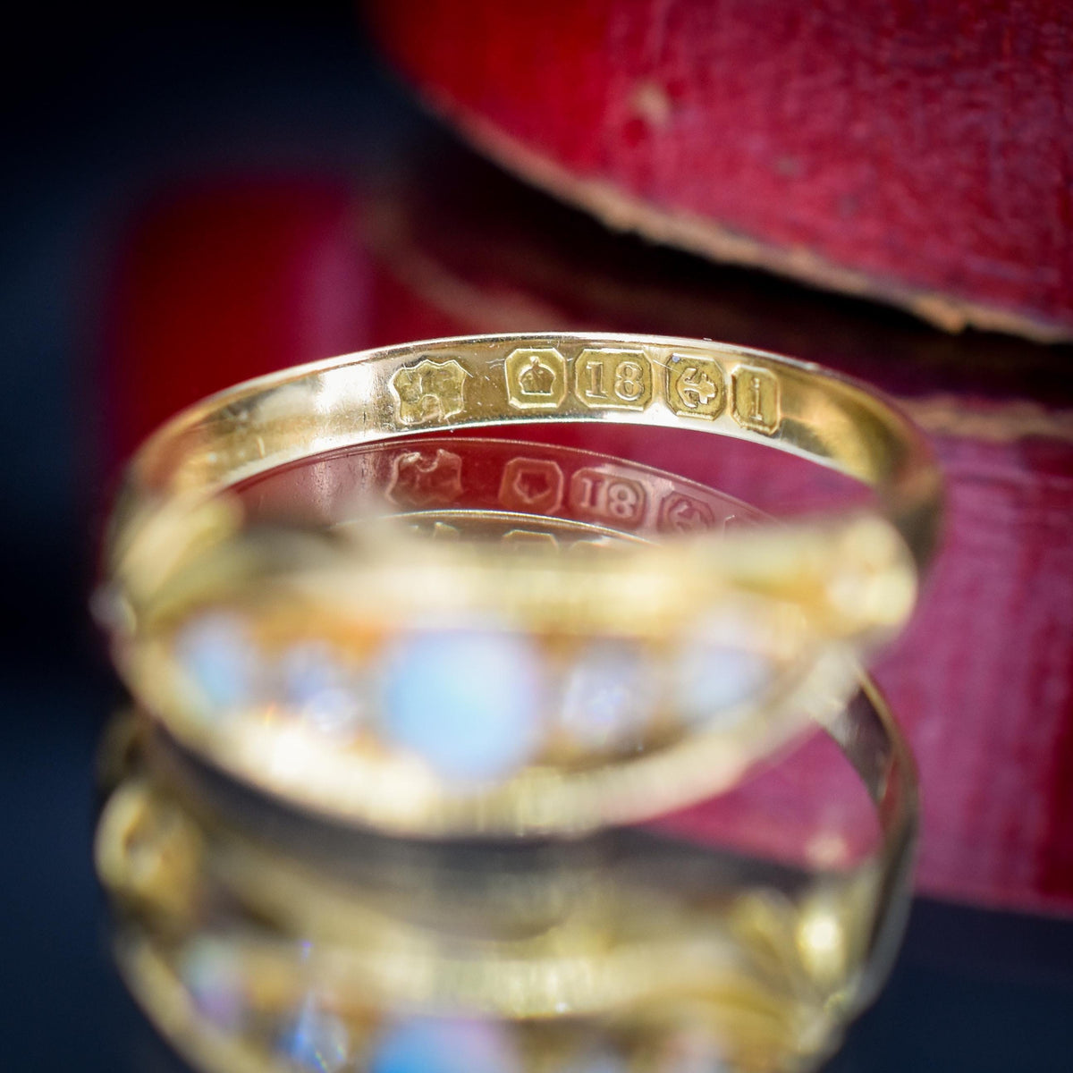 Antique Edwardian Natural Opal and Diamond 18ct Gold Boat Ring | Birmingham 1908
