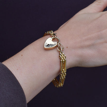 Antique Heart Padlock Fancy Gate Rolled Gold Bracelet