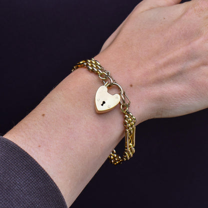 Antique Heart Padlock Fancy Gate Rolled Gold Bracelet