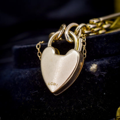 Antique Heart Padlock Fancy Gate Rolled Gold Bracelet