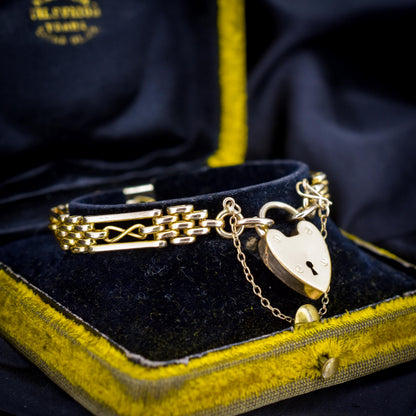 Antique Heart Padlock Fancy Gate Rolled Gold Bracelet