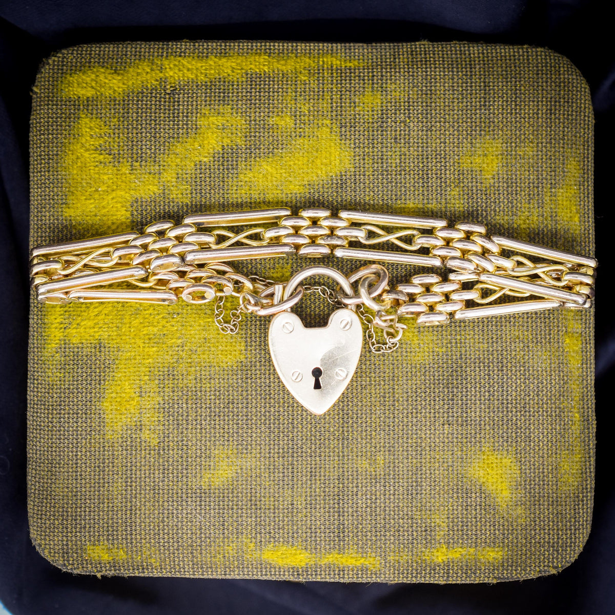 Antique Heart Padlock Fancy Gate Rolled Gold Bracelet