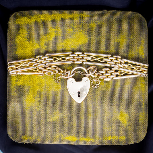 Antique Heart Padlock Fancy Gate Rolled Gold Bracelet