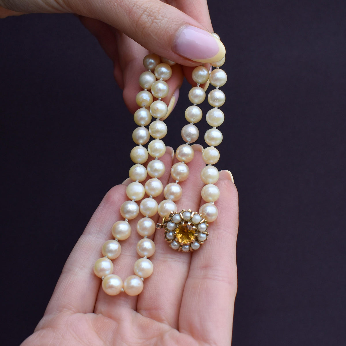 Vintage Pearl 9ct Gold Citrine Beaded Strand Necklace | 16.5"