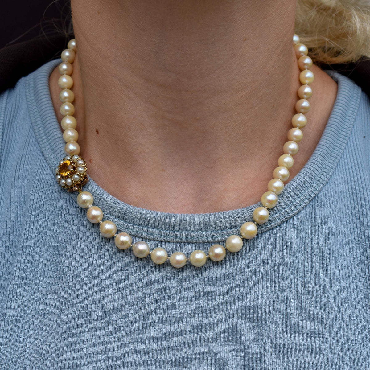 Vintage Pearl 9ct Gold Citrine Beaded Strand Necklace | 16.5"