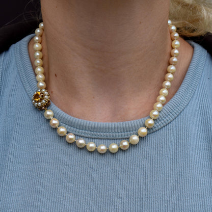 Vintage Pearl 9ct Gold Citrine Beaded Strand Necklace | 16.5"