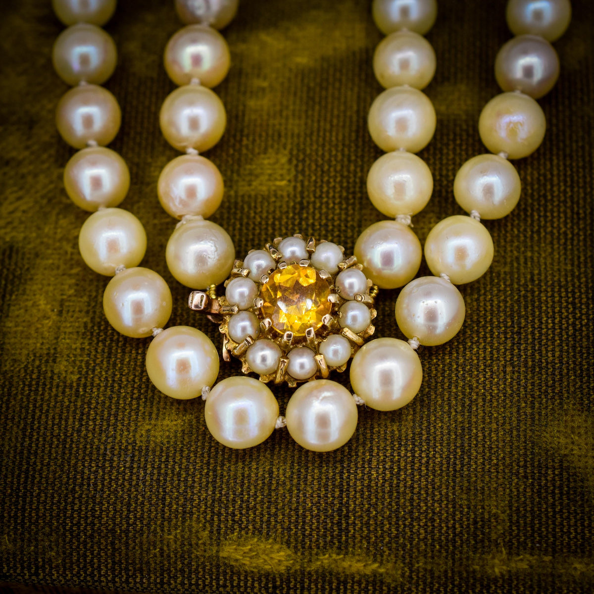 Vintage Pearl 9ct Gold Citrine Beaded Strand Necklace | 16.5"