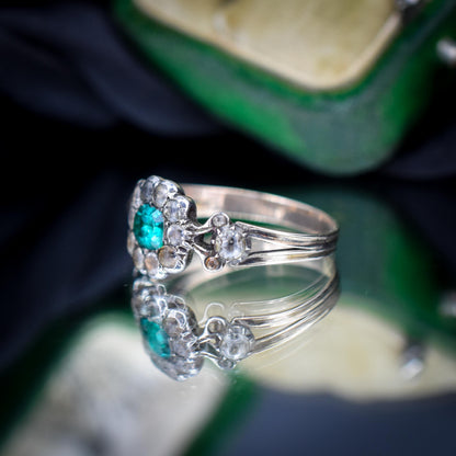 Antique Georgian Green Paste Cluster 9ct Gold and Silver Ring