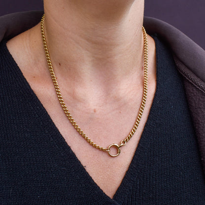 Antique 18ct Yellow Gold Curb Link Bolt Ring Chain Necklace | 18.25"