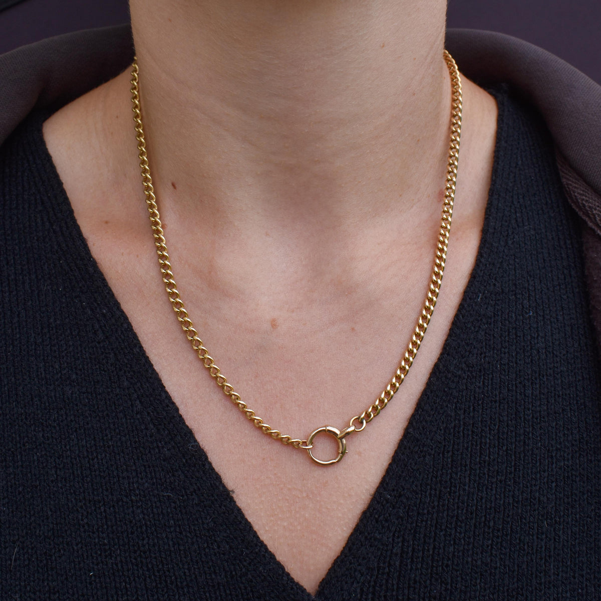 Antique 18ct Yellow Gold Curb Link Bolt Ring Chain Necklace | 18.25"