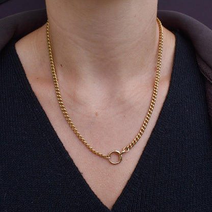 Antique 18ct Yellow Gold Curb Link Bolt Ring Chain Necklace | 18.25"