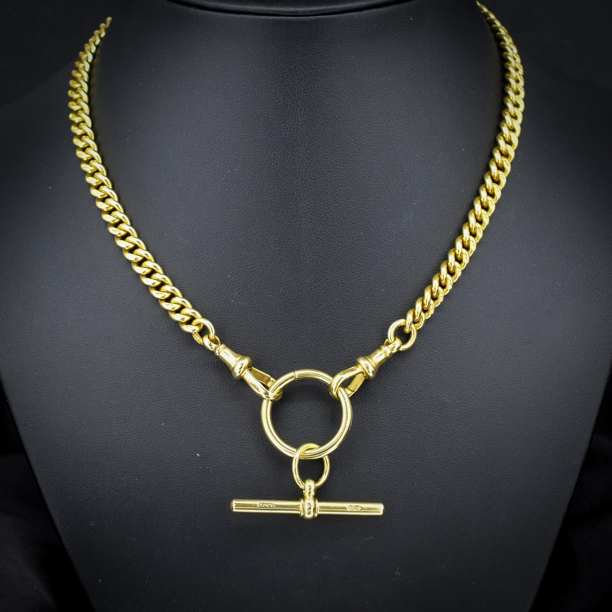 Antique 18ct Yellow Gold Curb Link Albert Watch Chain Necklace | 16"